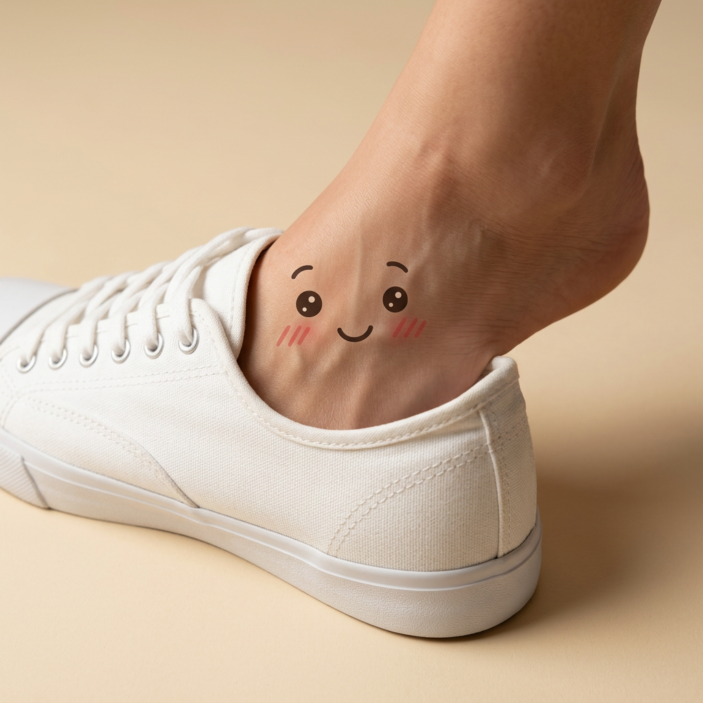 Payton peeking shyly out of a plain white sneaker